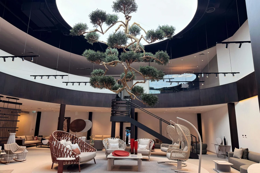 Artificial bonsai tree hanging from ceiling