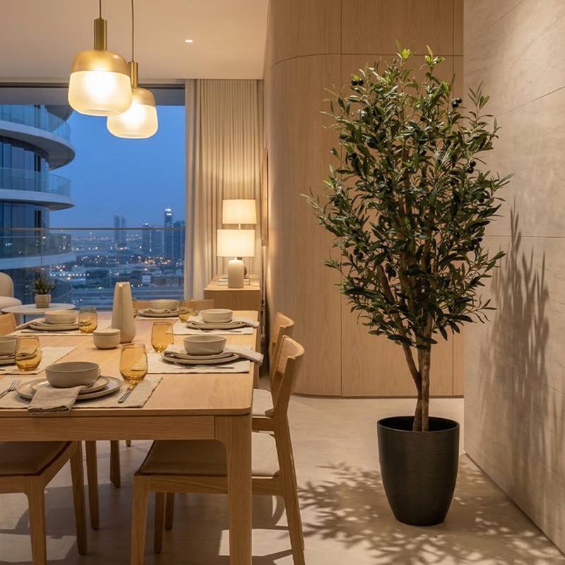 artificial tree in kitchen