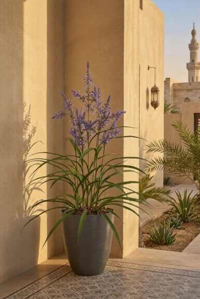 Outdoor Artificial Lavender Grass in Charcoal Buxley Pot - 110cm