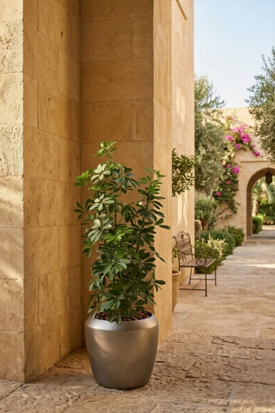 Outdoor Artificial Pittosporum in Slate Earle Dumpy Pot - 120cm