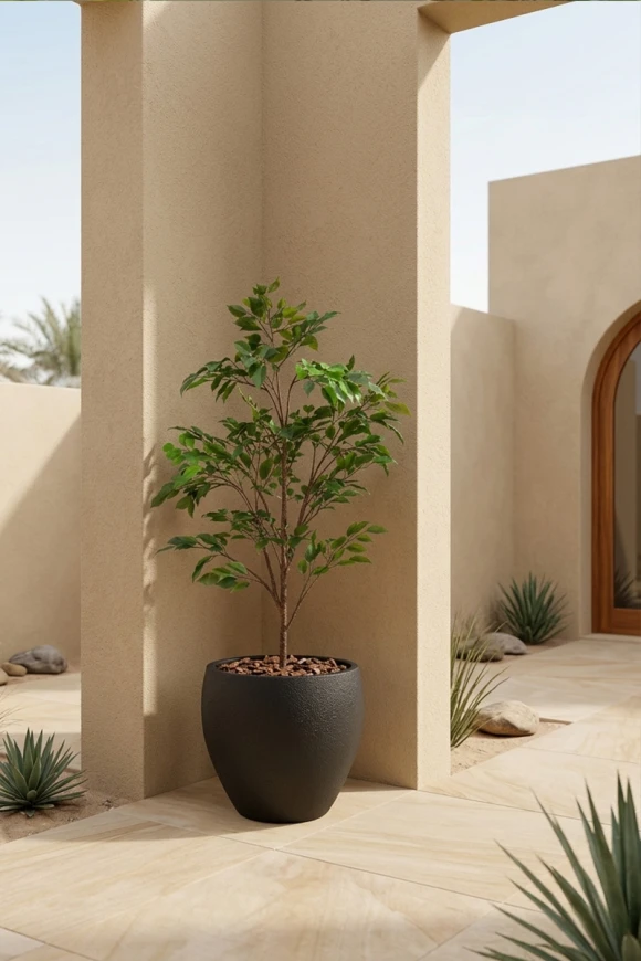 Outdoor Artificial Ficus Tree in Black Easington Pot - 140cm