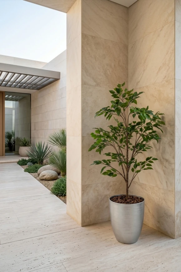 Outdoor Artificial Ficus Tree in Silver Buxley Pot - 140cm