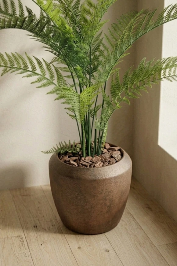 Artificial Woodwardia Fern in Mocha Earle Dumpy Pot - 140cm