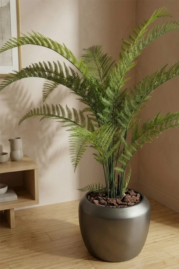 Artificial Woodwardia Fern in Slate Earle Dumpy Pot - 140cm
