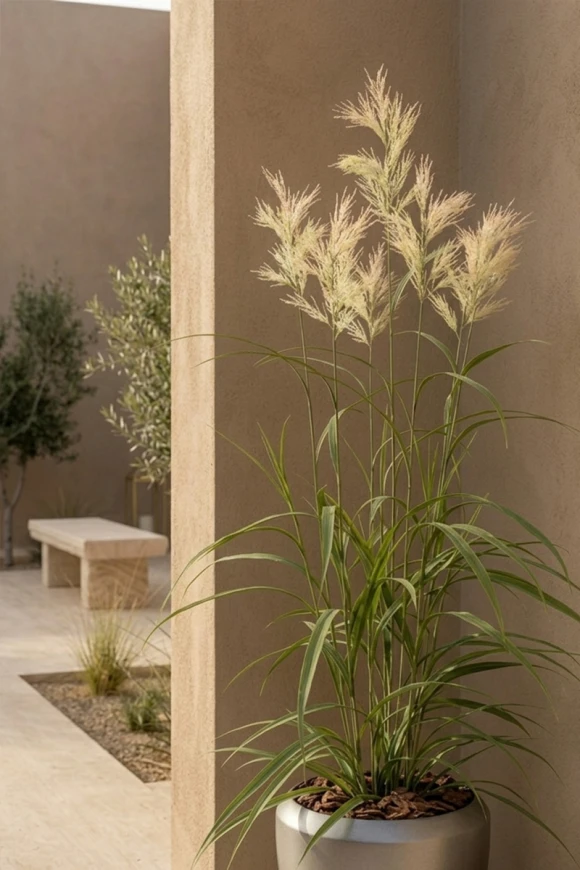 Outdoor Artificial Switchgrass in Slate Earle Dumpy Pot - 170cm