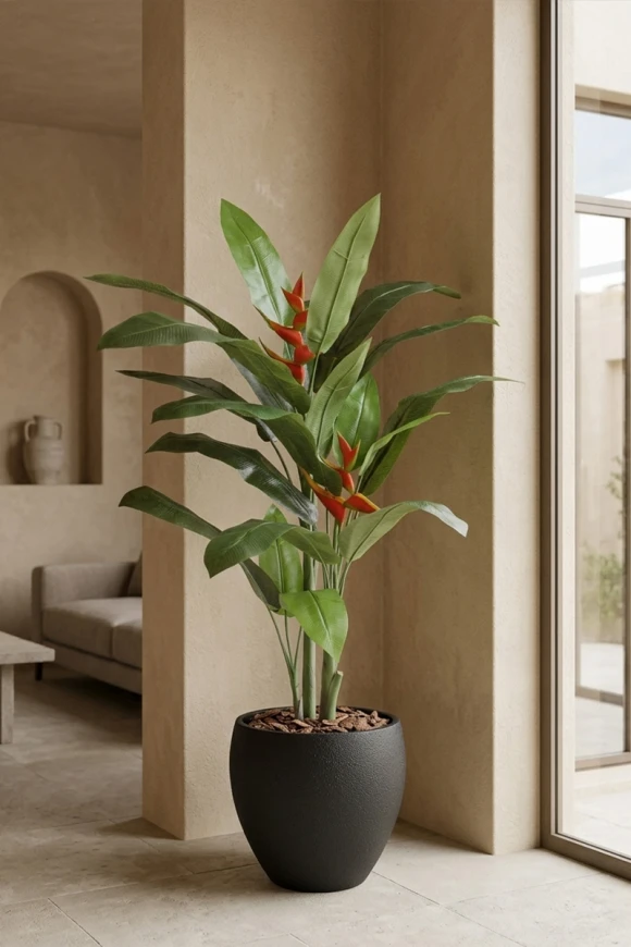 Artificial Heliconia Palm in Black Easington Pot - 190cm