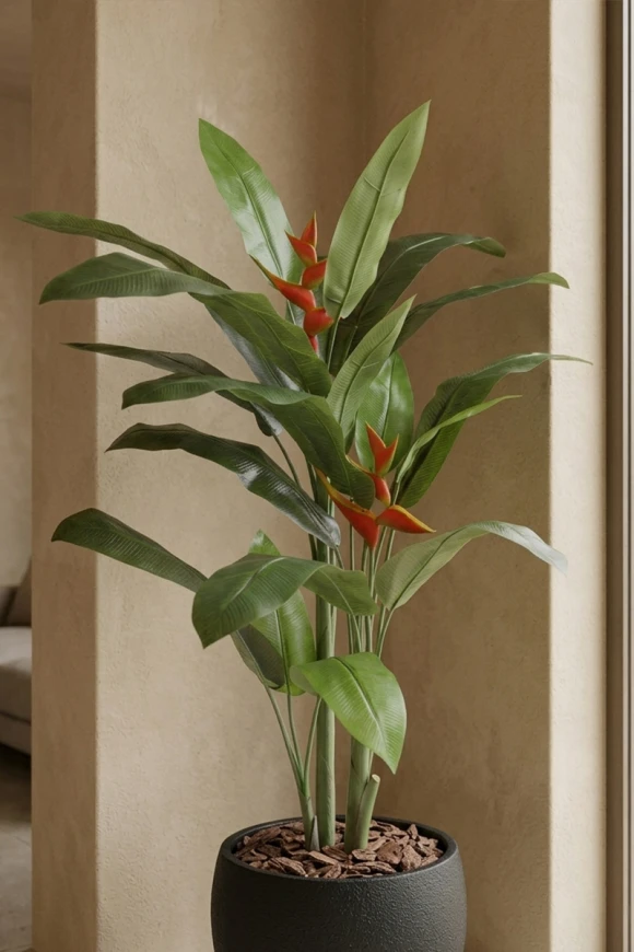 Artificial Heliconia Palm in Black Easington Pot - 190cm