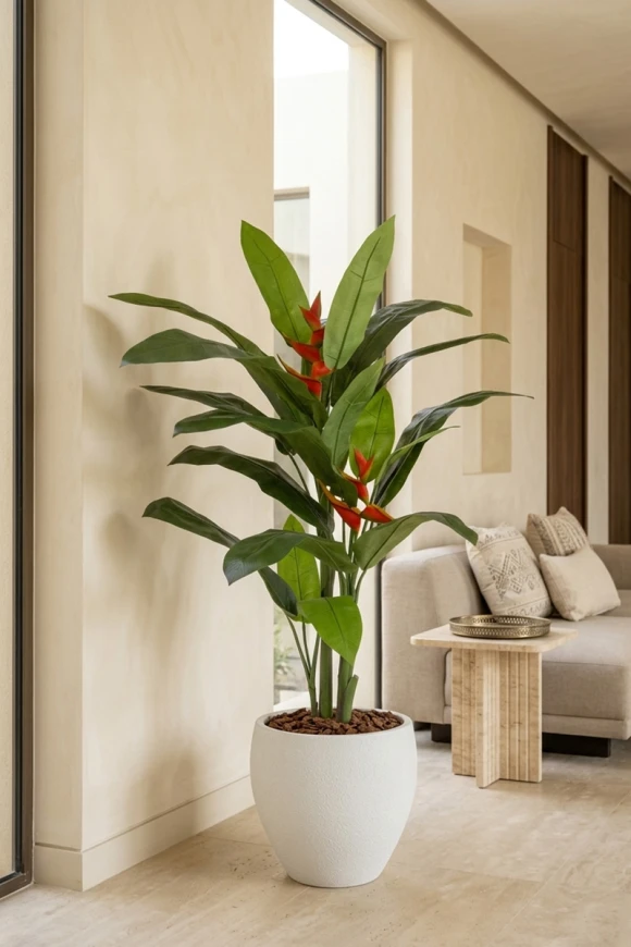 Artificial Heliconia Palm in White Easington Pot - 190cm