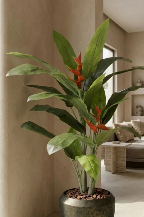 Artificial Heliconia Palm in Mocha Earle Dumpy Pot - 190cm