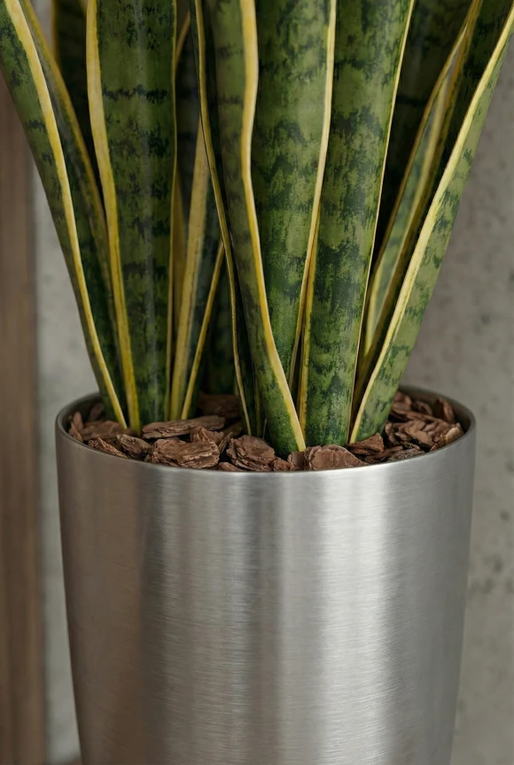 Artificial Snake Plant in Tall Silver Buxley Pot - 62cm