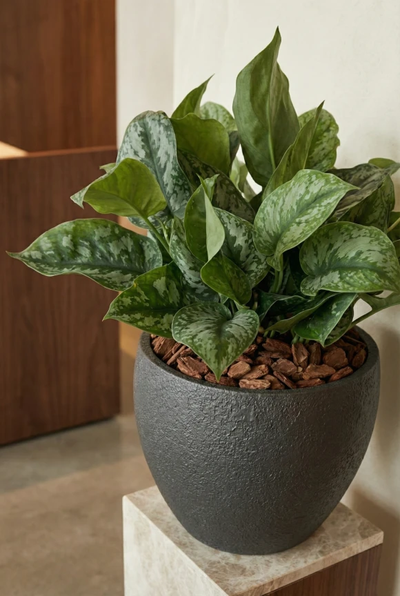 Artificial Scindapsus in Black Easington Pot - 36cm