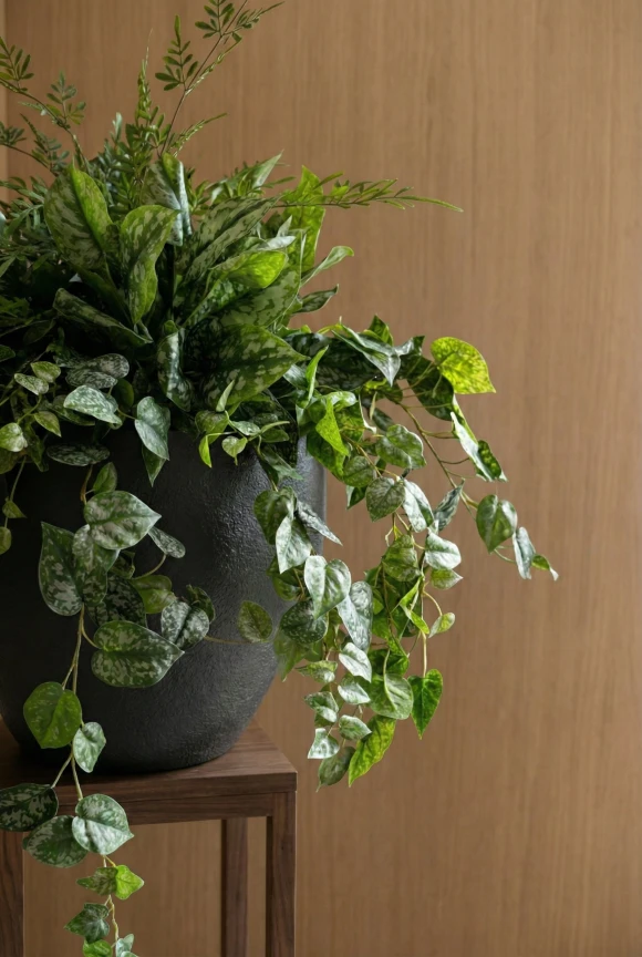 Artificial Trailing Mix in Black Easington Pot - 100cm