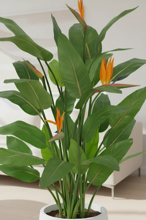 Artificial Flowering Bird of Paradise in Pot - 120cm