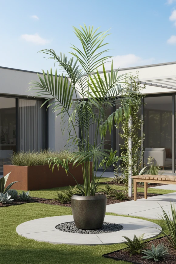 Outdoor Artificial Kentia Palm in Earle Dumpy Pot - 230cm