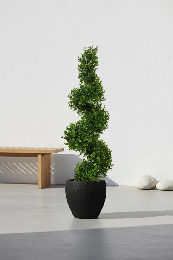 Image of Artificial Buxus Spiral in Pot Black - 90cm