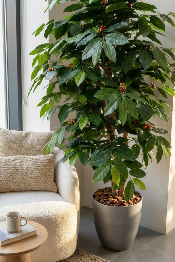 Artificial Coffee Tree in Silver Buxley Pot - 150cm