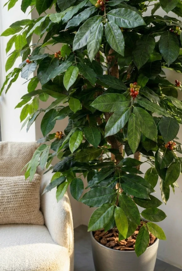 Artificial Coffee Tree in Silver Buxley Pot - 150cm