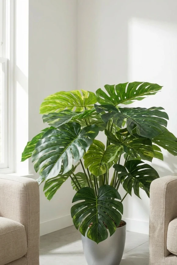 Artificial Monstera in Silver Buxley Pot - 120cm