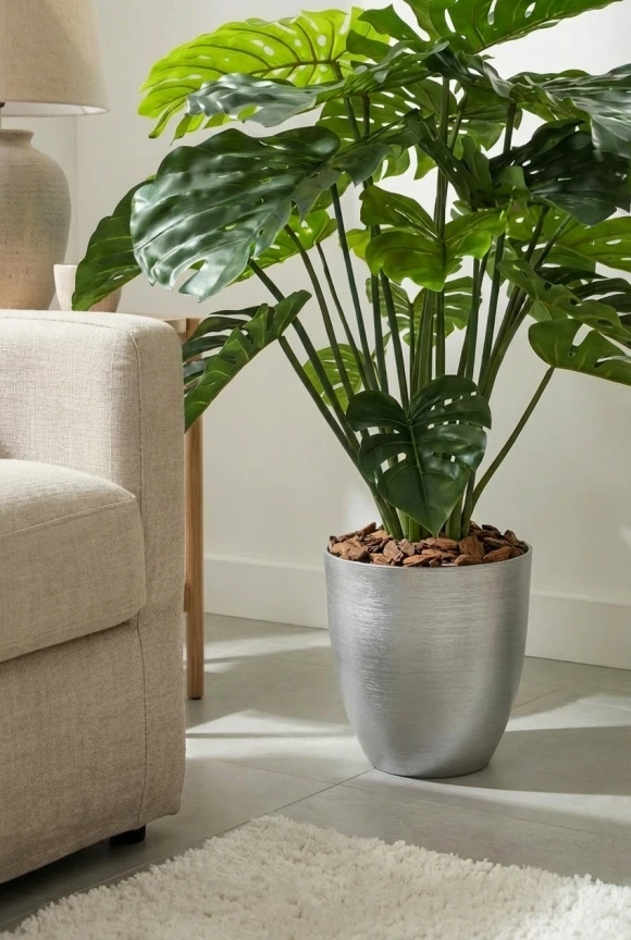 Artificial Monstera in Silver Buxley Pot - 120cm