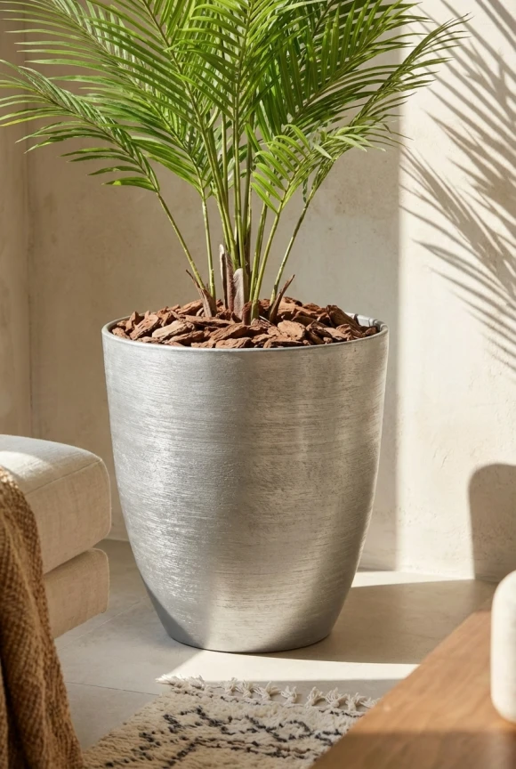 Artificial Areca Palm in Silver Buxley Pot - 120cm