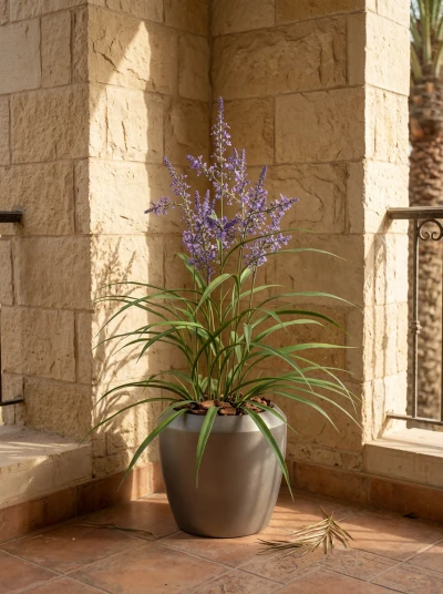 Outdoor Artificial Lavender Grass in Slate Earle Dumpy Pot - 110cm