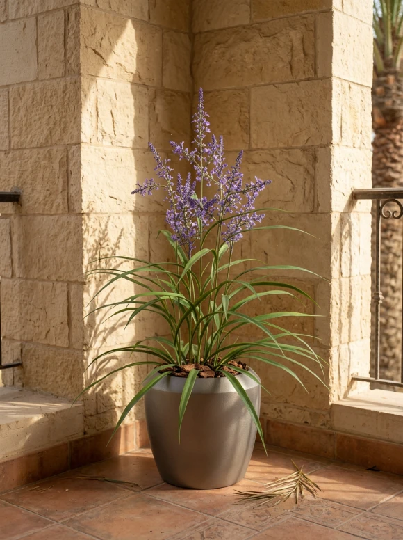 Outdoor Artificial Lavender Grass in Slate Earle Dumpy Pot - 110cm