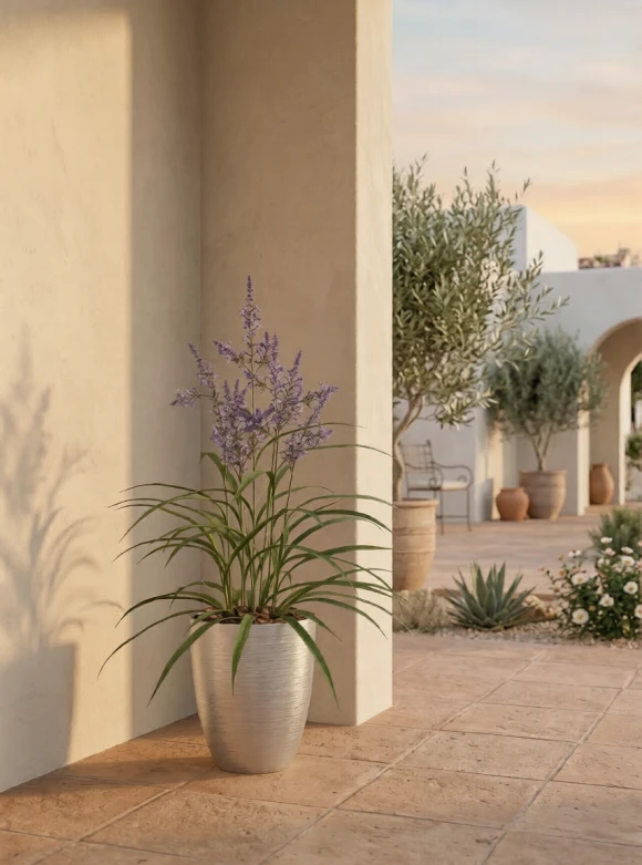 Outdoor Artificial Lavender Grass in Silver Buxley Pot - 110cm