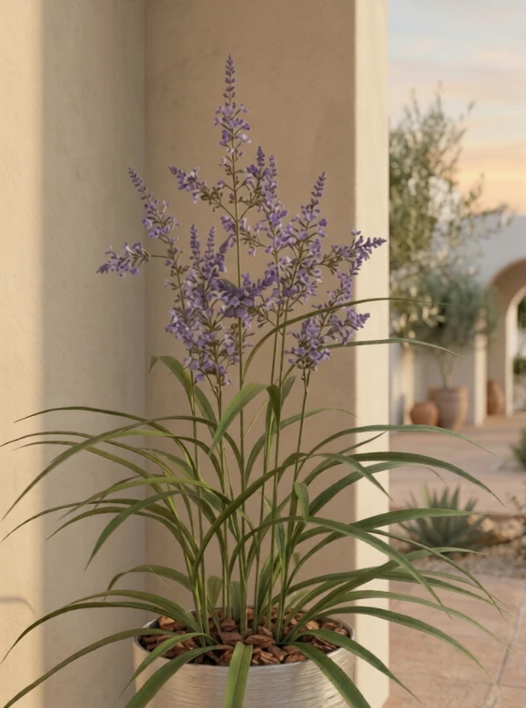 Outdoor Artificial Lavender Grass in Silver Buxley Pot - 110cm