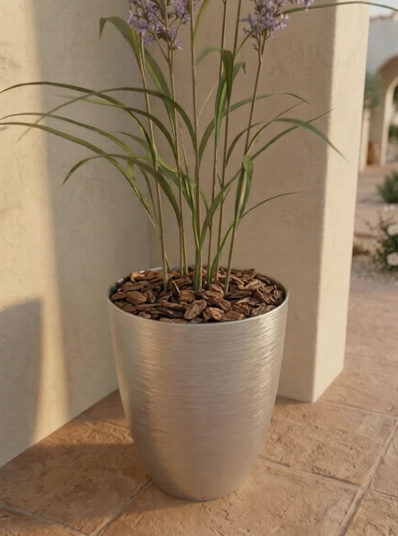 Outdoor Artificial Lavender Grass in Silver Buxley Pot - 110cm