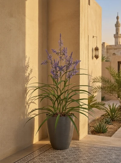 Outdoor Artificial Lavender Grass in Charcoal Buxley Pot - 110cm