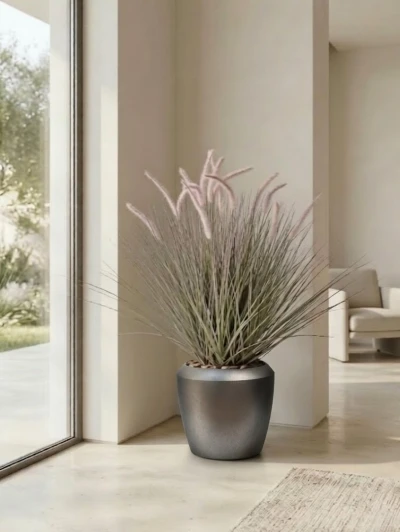 Artificial Dogtail Grass in Slate Earle Dumpy Pot - 110cm