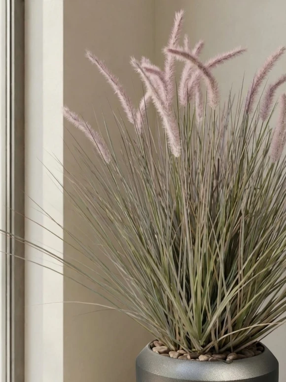 Artificial Dogtail Grass in Slate Earle Dumpy Pot - 110cm