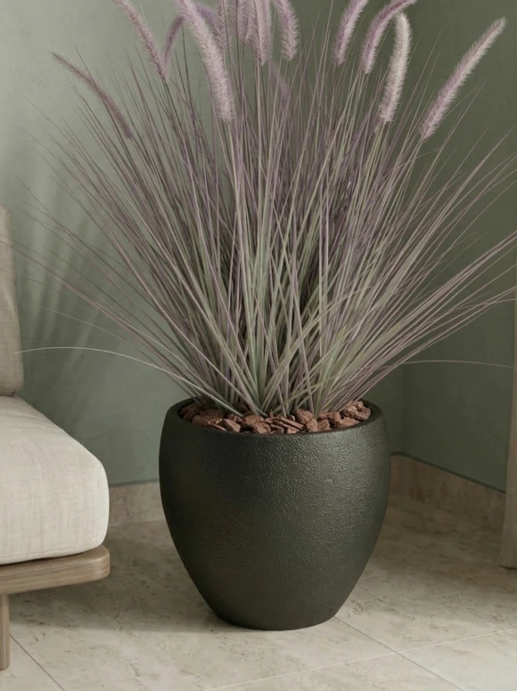 Artificial Dogtail Grass in Black Easington Pot - 110cm