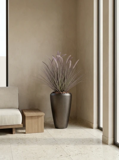 Artificial Dogtail Grass in Slate Tall Earle Pot - 130cm
