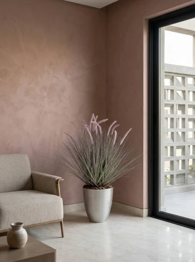 Artificial Dogtail Grass in Silver Buxley Pot - 110cm