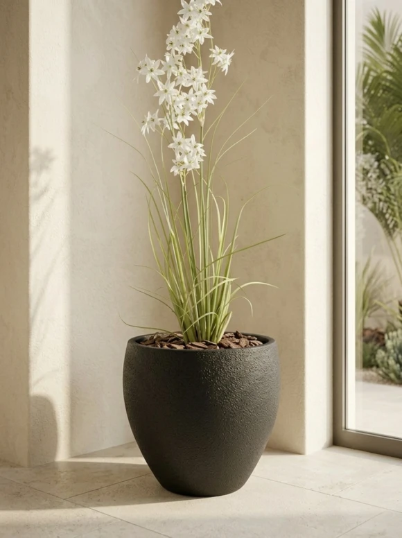 Artificial Allium Grass in Black Easington Pot - 130cm