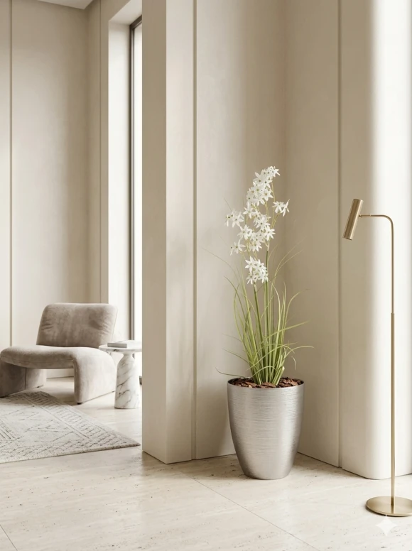 Artificial Allium Grass in Silver Buxley Pot - 130cm