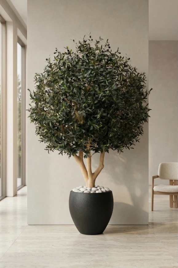 Image of Large Artificial Olive Tree In Black  Easington Pot - 240cm