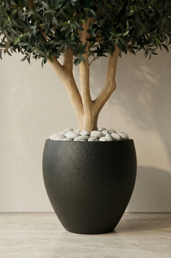 Image of Large Artificial Olive Tree In Black  Easington Pot - 240cm