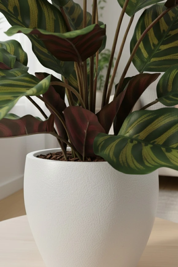 Artificial Calathea Roseopicta in White Easington Pot - 70cm
