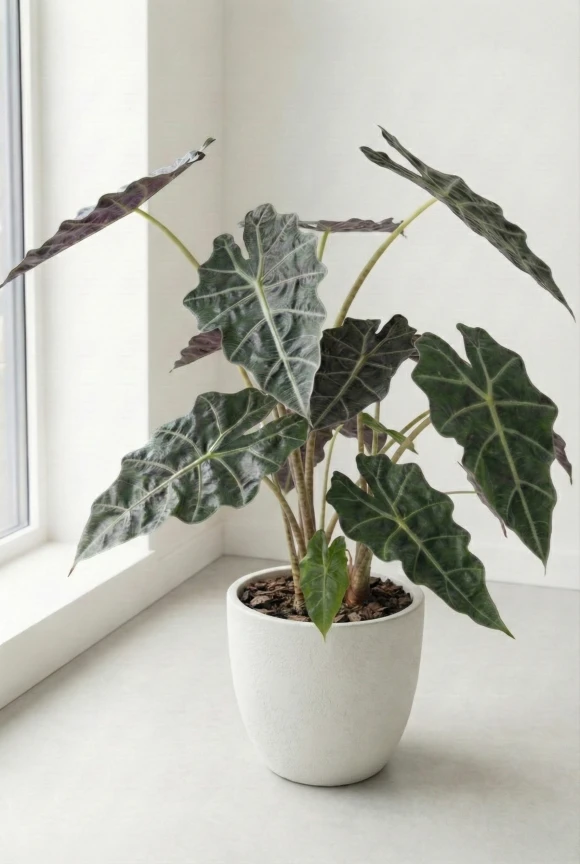 Artificial Alocasia in White Easington Pot - 80cm