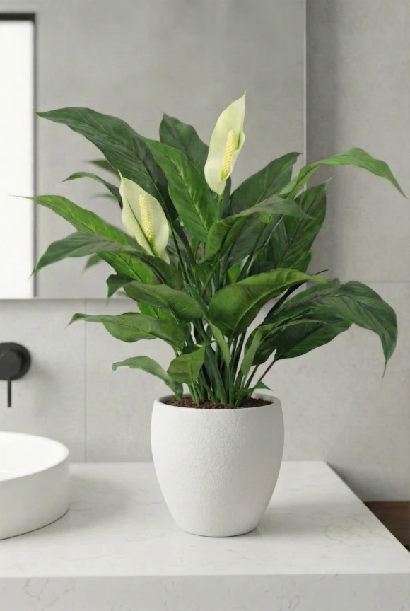 Artificial Peace Lily in White Easington Pot - 70cm