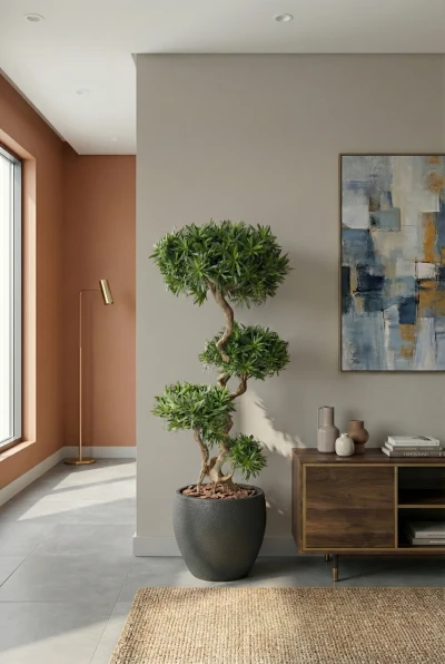 Artificial Podocarpus Cloud in Black Easington Pot - 150cm