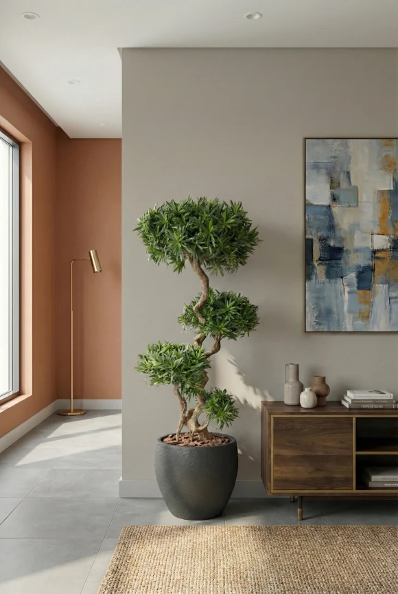 Artificial Podocarpus Cloud in Black Easington Pot - 150cm