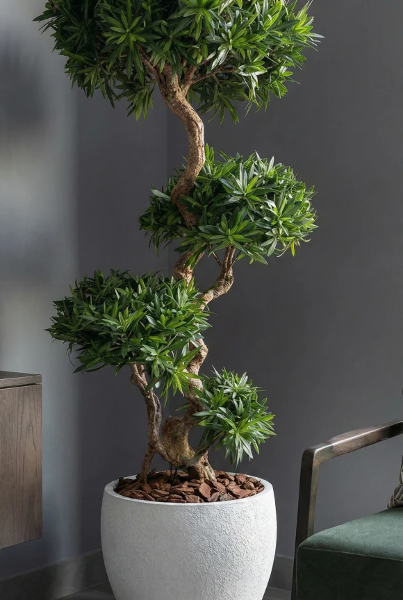 Artificial Podocarpus Cloud in White Easington Pot - 150cm