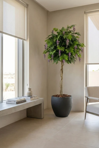 Artificial Wisteria Tree in Black Easington Pot - 210cm