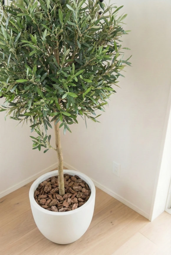 Artificial Olive Ball in White Easington Pot - 150cm