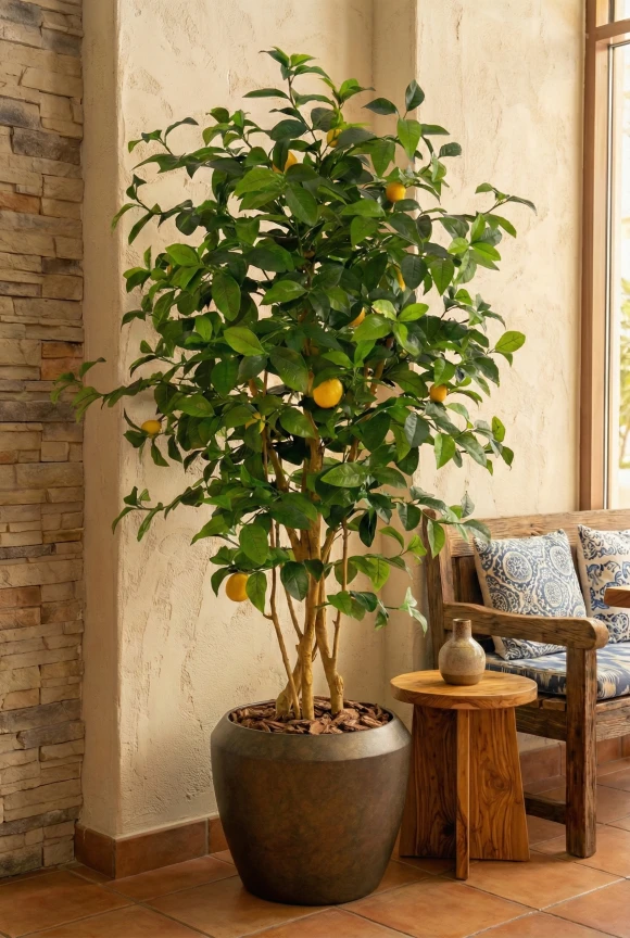 Artificial Lemon Tree in Mocha Earle Dumpy Pot - 150cm