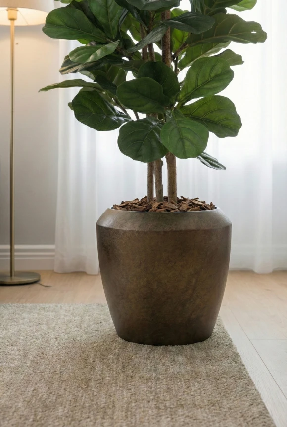 Artificial Fiddle Tree in Mocha Earle Dumpy Pot - 150cm