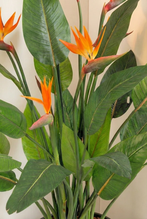 Artificial Flowering Bird of Paradise in Slate Earle Dumpy Pot - 120cm